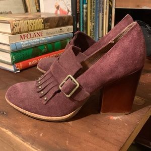 Purple Suede Kork-Ease Kiltie Pumps